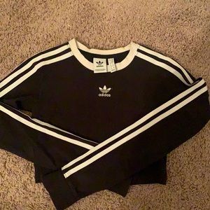 Adidas cropped long sleeve tight shirt black